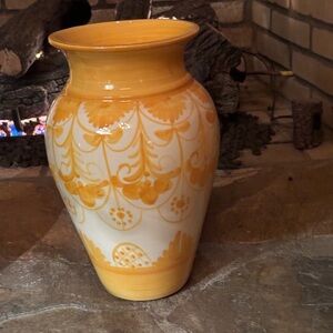 Elegant Orange and White Floral Vase hand painted made in Spain